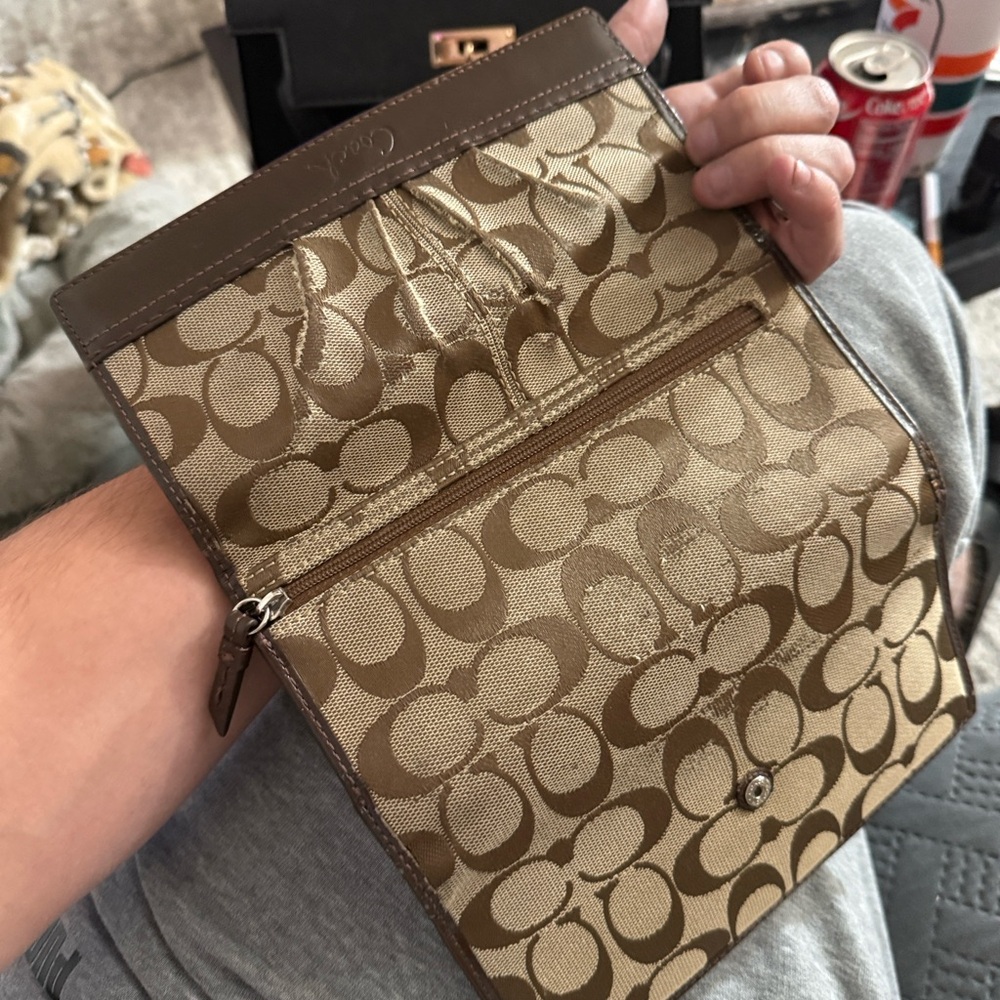 Coach Tan and Brown Signature Men's Wallet